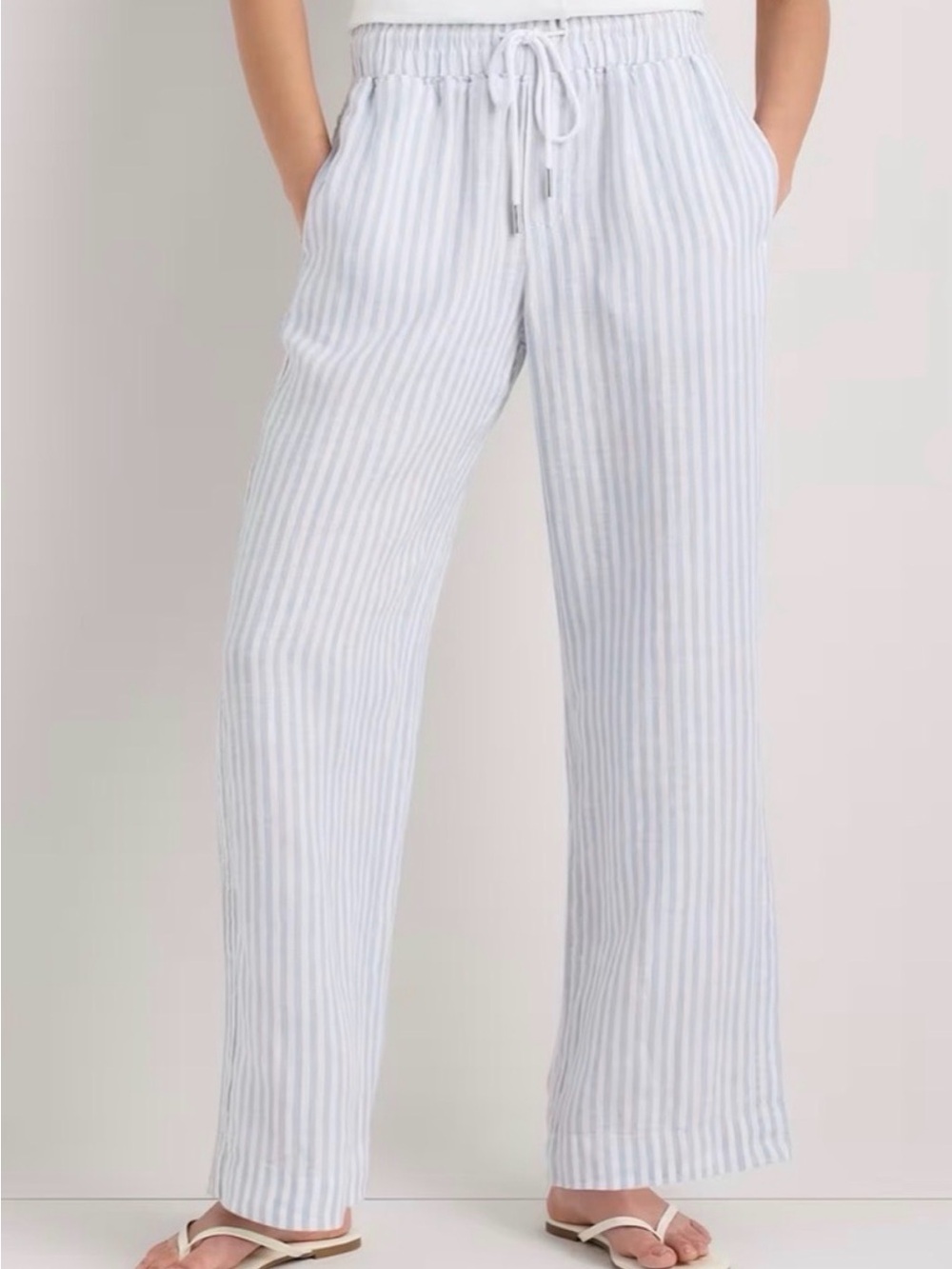 Quince linen wide leg pants sky blue mariner stripe size extra small